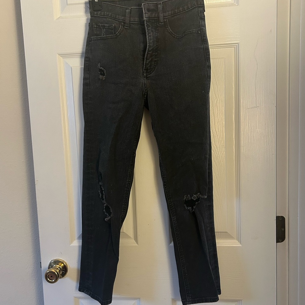 Express Black High Rise Distressed Jeans